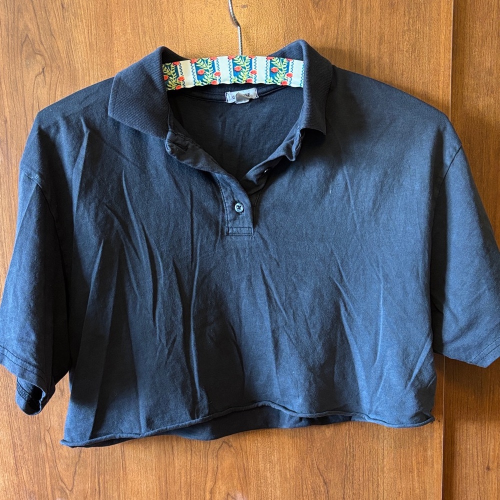 Garage Dark Grey Crop Polo Shirt